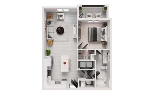 Floor plan for 1 bed, 1 bath, 754 sqft
